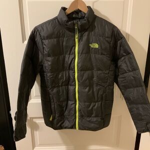 The North Face Kids Charcoal and Neon Yellow Puffer Jacket